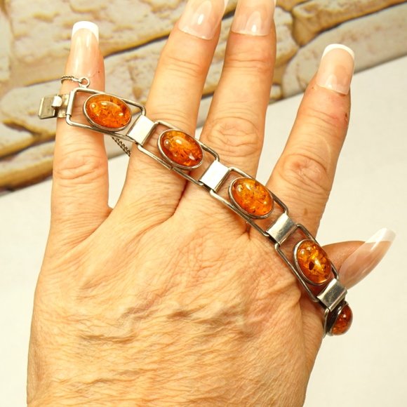 UNISEX AMBER and 925 SILVER LINK BRACELET 7, TENNIS STYLE, GIFT FOR HER or HIM - Picture 5 of 10